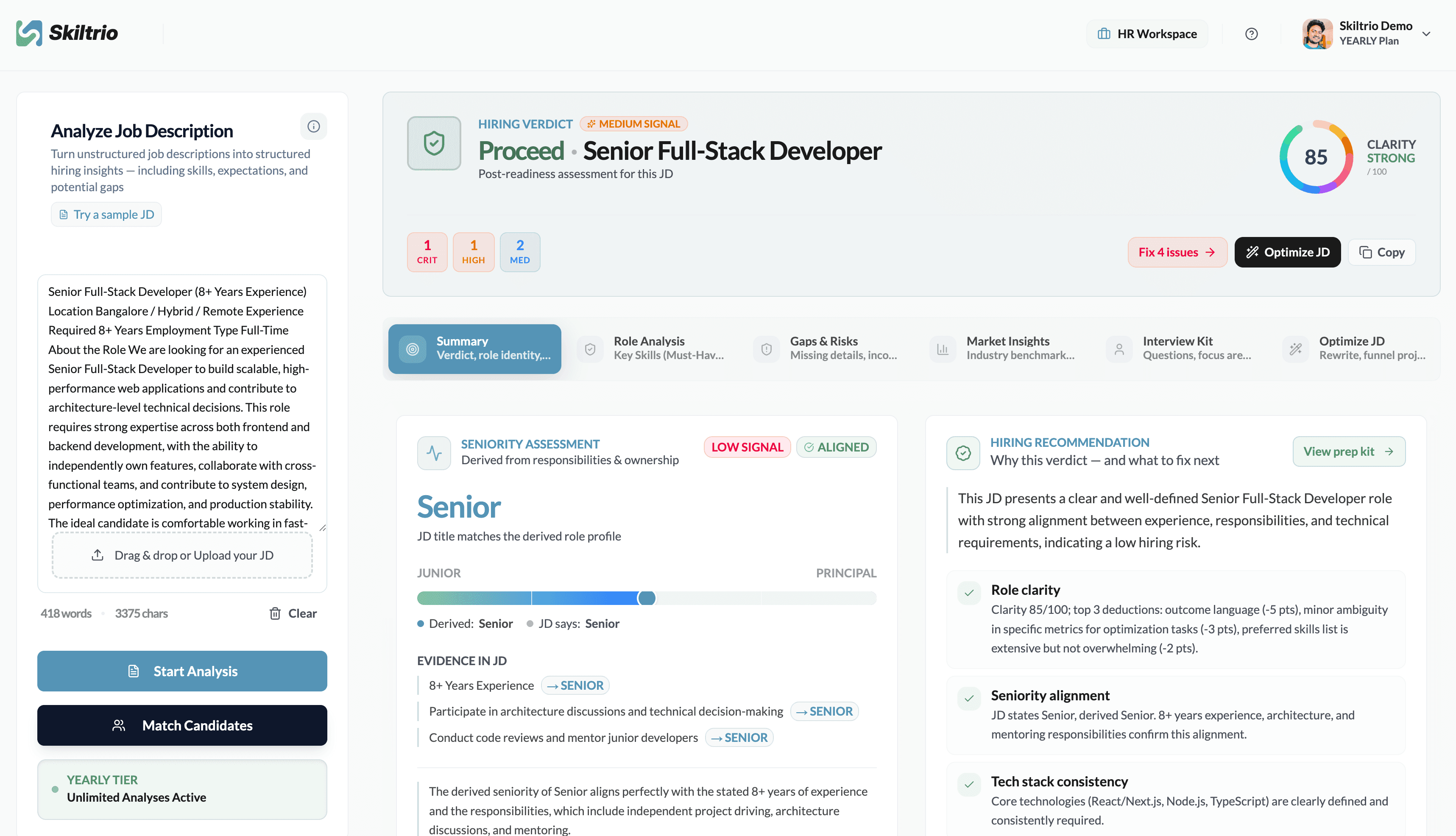 JD Summary — Skiltrio AI Job Description Analysis